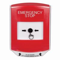 GLR0A1ES-EN STI Red Indoor Only Shield w/ Sound Key-to-Reset Push Button with EMERGENCY STOP Label English