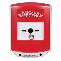 GLR0A1ES-ES STI Red Indoor Only Shield w/ Sound Key-to-Reset Push Button with EMERGENCY STOP Label Spanish