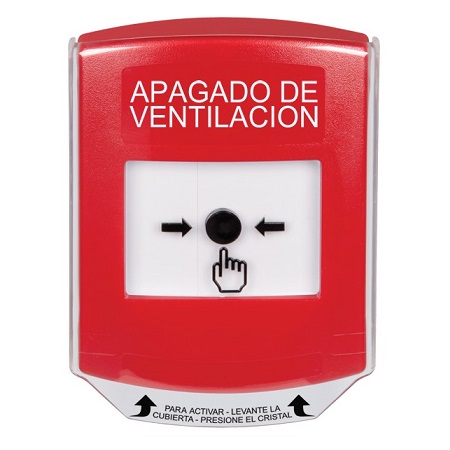 GLR0A1HV-ES STI Red Indoor Only Shield w/ Sound Key-to-Reset Push Button with HVAC SHUT-DOWN Label Spanish