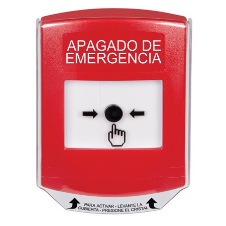 GLR0A1PO-ES STI Red Indoor Only Shield w/ Sound Key-to-Reset Push Button with EMERGENCY POWER OFF Label Spanish