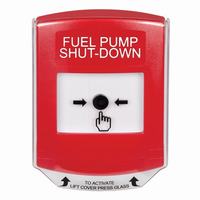 GLR0A1PS-EN STI Red Indoor Only Shield w/ Sound Key-to-Reset Push Button with FUEL PUMP SHUT-DOWN Label English
