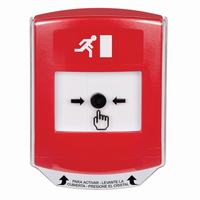 GLR0A1RM-ES STI Red Indoor Only Shield w/ Sound Key-to-Reset Push Button with Running Man Icon Spanish