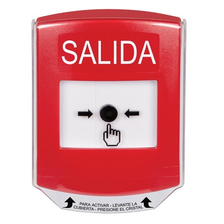 GLR0A1XT-ES STI Red Indoor Only Shield w/ Sound Key-to-Reset Push Button with EXIT Label Spanish