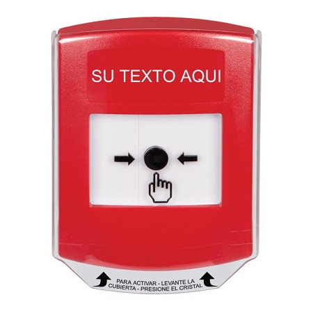 GLR0A1ZA-ES STI Red Indoor Only Shield w/ Sound Key-to-Reset Push Button with Non-Returnable Custom Text Label Spanish