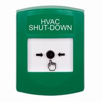 GLR101HV-EN STI Green Indoor Only No Cover Key-to-Reset Push Button with HVAC SHUT-DOWN Label English