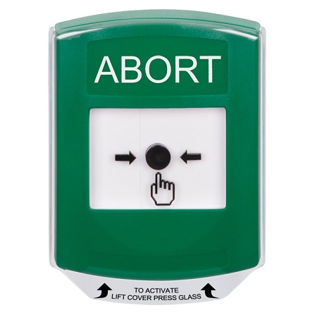 GLR121AB-EN STI Green Indoor Only Shield Key-to-Reset Push Button with ABORT Label English