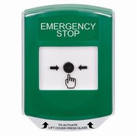 GLR121ES-EN STI Green Indoor Only Shield Key-to-Reset Push Button with EMERGENCY STOP Label English