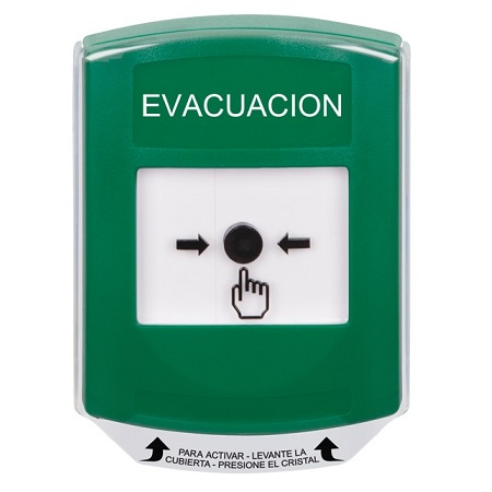 GLR121EV-ES STI Green Indoor Only Shield Key-to-Reset Push Button with EVACUATION Label Spanish