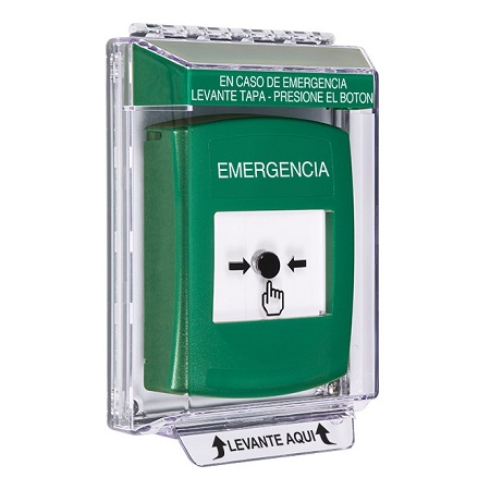 GLR131EM-ES STI Green Indoor/Outdoor Low Profile Flush Mount Key-to-Reset Push Button with EMERGENCY Label Spanish