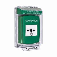 GLR131EV-EN STI Green Indoor/Outdoor Low Profile Flush Mount Key-to-Reset Push Button with EVACUATION Label English