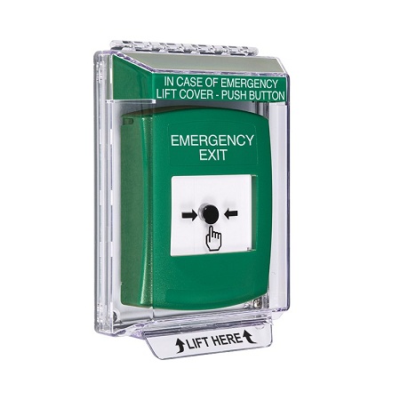 GLR131EX-EN STI Green Indoor/Outdoor Low Profile Flush Mount Key-to-Reset Push Button with EMERGENCY EXIT Label English