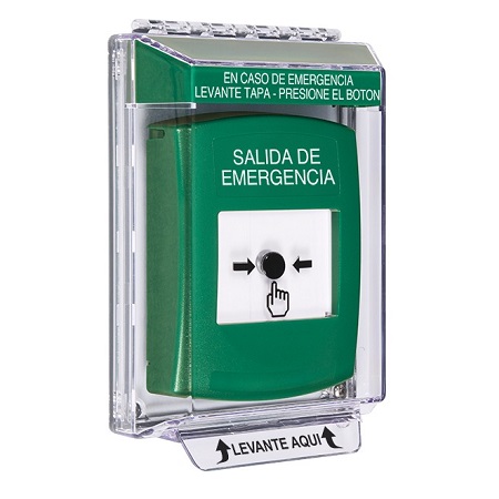 GLR131EX-ES STI Green Indoor/Outdoor Low Profile Flush Mount Key-to-Reset Push Button with EMERGENCY EXIT Label Spanish