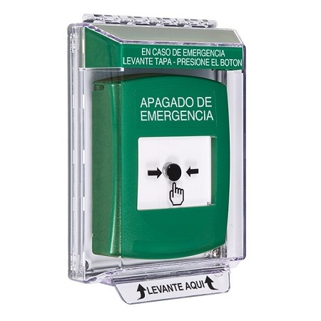 GLR131PO-ES STI Green Indoor/Outdoor Low Profile Flush Mount Key-to-Reset Push Button with EMERGENCY POWER OFF Label Spanish