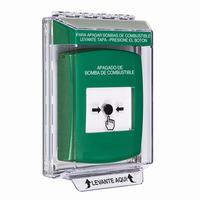 GLR131PS-ES STI Green Indoor/Outdoor Low Profile Flush Mount Key-to-Reset Push Button with FUEL PUMP SHUT-DOWN Label Spanish