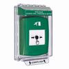 GLR131RM-ES STI Green Indoor/Outdoor Low Profile Flush Mount Key-to-Reset Push Button with Running Man Icon Spanish