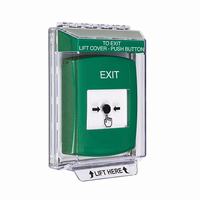 GLR131XT-EN STI Green Indoor/Outdoor Low Profile Flush Mount Key-to-Reset Push Button with EXIT Label English