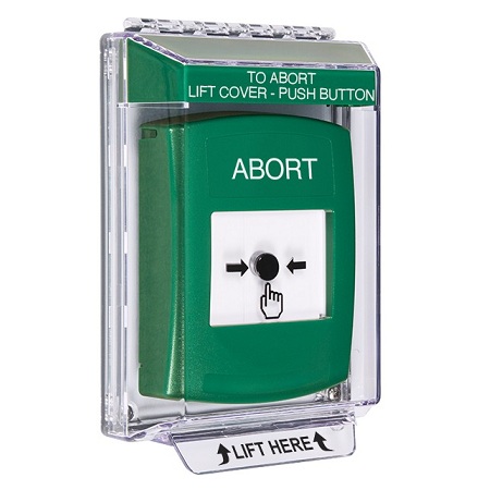 GLR141AB-EN STI Green Indoor/Outdoor Low Profile Flush Mount w/ Sound Key-to-Reset Push Button with ABORT Label English