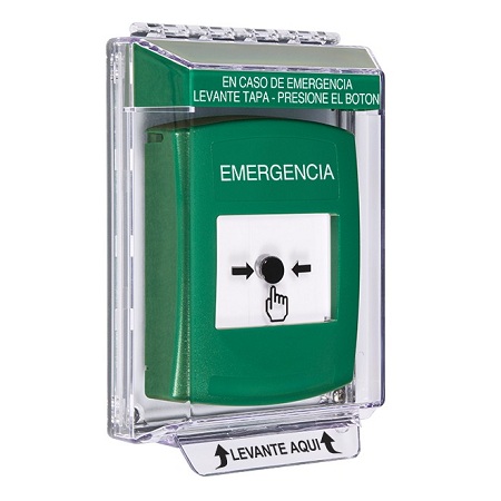 GLR141EM-ES STI Green Indoor/Outdoor Low Profile Flush Mount w/ Sound Key-to-Reset Push Button with EMERGENCY Label Spanish