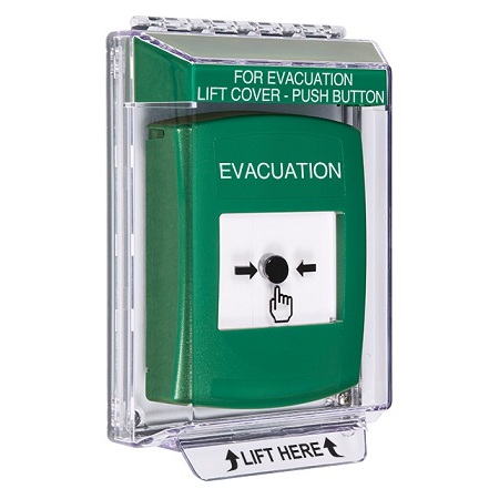 GLR141EV-EN STI Green Indoor/Outdoor Low Profile Flush Mount w/ Sound Key-to-Reset Push Button with EVACUATION Label English