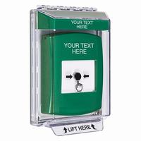 GLR141ZA-EN STI Green Indoor/Outdoor Low Profile Flush Mount w/ Sound Key-to-Reset Push Button with Non-Returnable Custom Text Label English