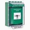 GLR171ES-EN STI Green Indoor/Outdoor Low Profile Surface Mount Key-to-Reset Push Button with EMERGENCY STOP Label English