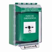 GLR171ES-ES STI Green Indoor/Outdoor Low Profile Surface Mount Key-to-Reset Push Button with EMERGENCY STOP Label Spanish