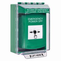 GLR171PO-EN STI Green Indoor/Outdoor Low Profile Surface Mount Key-to-Reset Push Button with EMERGENCY POWER OFF Label English