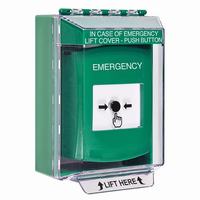 GLR181EM-EN STI Green Indoor/Outdoor Low Profile Surface Mount w/ Sound Key-to-Reset Push Button with EMERGENCY Label English