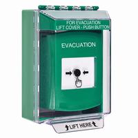 GLR181EV-EN STI Green Indoor/Outdoor Low Profile Surface Mount w/ Sound Key-to-Reset Push Button with EVACUATION Label English