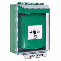 GLR181NT-EN STI Green Indoor/Outdoor Low Profile Surface Mount w/ Sound Key-to-Reset Push Button with No Text Label English