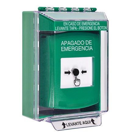 GLR181PO-ES STI Green Indoor/Outdoor Low Profile Surface Mount w/ Sound Key-to-Reset Push Button with EMERGENCY POWER OFF Label Spanish