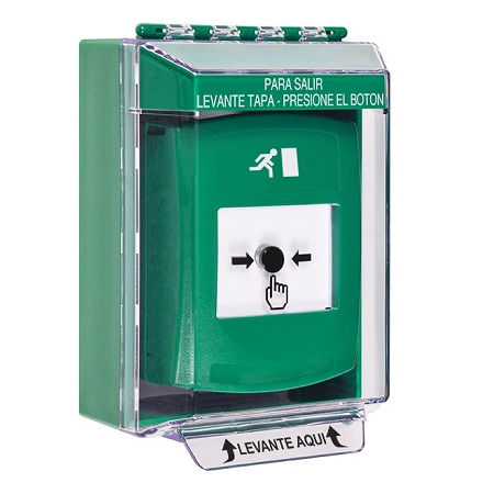 GLR181RM-ES STI Green Indoor/Outdoor Low Profile Surface Mount w/ Sound Key-to-Reset Push Button with Running Man Icon Spanish