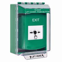 GLR181XT-EN STI Green Indoor/Outdoor Low Profile Surface Mount w/ Sound Key-to-Reset Push Button with EXIT Label English