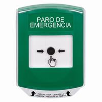 GLR1A1ES-ES STI Green Indoor Only Shield w/ Sound Key-to-Reset Push Button with EMERGENCY STOP Label Spanish