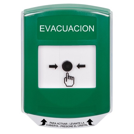 GLR1A1EV-ES STI Green Indoor Only Shield w/ Sound Key-to-Reset Push Button with EVACUATION Label Spanish