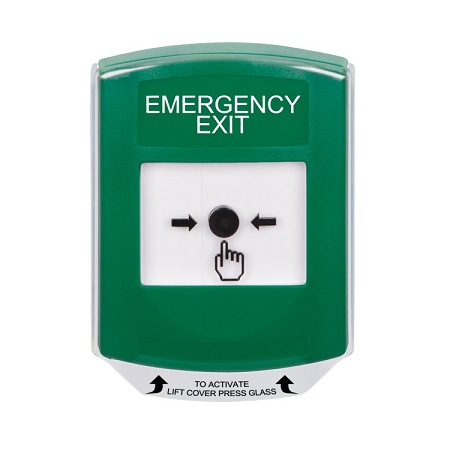 GLR1A1EX-EN STI Green Indoor Only Shield w/ Sound Key-to-Reset Push Button with EMERGENCY EXIT Label English