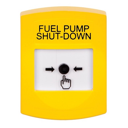 GLR201PS-EN STI Yellow Indoor Only No Cover Key-to-Reset Push Button with FUEL PUMP SHUT-DOWN Label English