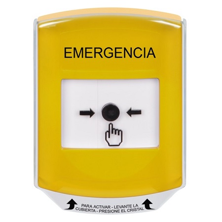 GLR221EM-ES STI Yellow Indoor Only Shield Key-to-Reset Push Button with EMERGENCY Label Spanish