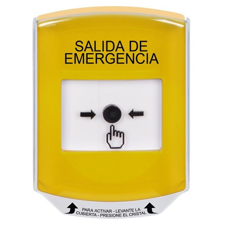 GLR221EX-ES STI Yellow Indoor Only Shield Key-to-Reset Push Button with EMERGENCY EXIT Label Spanish