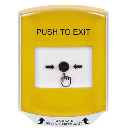 GLR221PX-EN STI Yellow Indoor Only Shield Key-to-Reset Push Button with PUSH TO EXIT Label English
