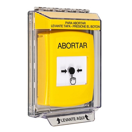 GLR231AB-ES STI Yellow Indoor/Outdoor Low Profile Flush Mount Key-to-Reset Push Button with ABORT Label Spanish
