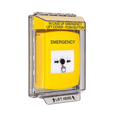 GLR231EM-EN STI Yellow Indoor/Outdoor Low Profile Flush Mount Key-to-Reset Push Button with EMERGENCY Label English