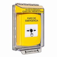 GLR231ES-ES STI Yellow Indoor/Outdoor Low Profile Flush Mount Key-to-Reset Push Button with EMERGENCY STOP Label Spanish