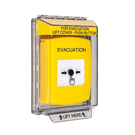GLR231EV-EN STI Yellow Indoor/Outdoor Low Profile Flush Mount Key-to-Reset Push Button with EVACUATION Label English