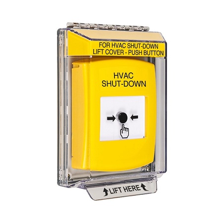GLR231HV-EN STI Yellow Indoor/Outdoor Low Profile Flush Mount Key-to-Reset Push Button with HVAC SHUT-DOWN Label English