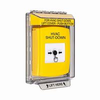 GLR231HV-EN STI Yellow Indoor/Outdoor Low Profile Flush Mount Key-to-Reset Push Button with HVAC SHUT-DOWN Label English