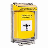 GLR231HV-ES STI Yellow Indoor/Outdoor Low Profile Flush Mount Key-to-Reset Push Button with HVAC SHUT-DOWN Label Spanish