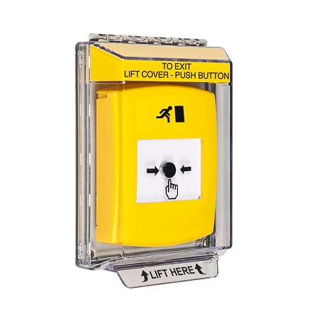 GLR231RM-EN STI Yellow Indoor/Outdoor Low Profile Flush Mount Key-to-Reset Push Button with Running Man Icon English