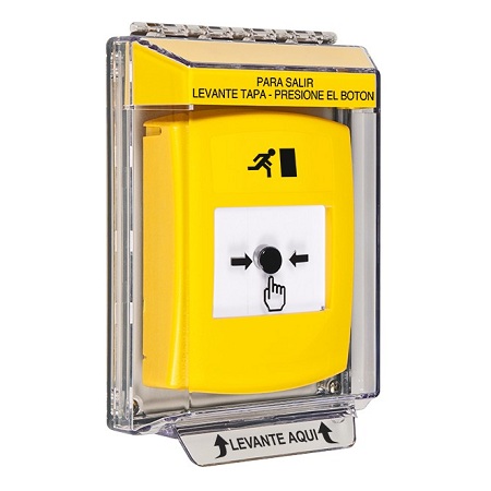GLR231RM-ES STI Yellow Indoor/Outdoor Low Profile Flush Mount Key-to-Reset Push Button with Running Man Icon Spanish
