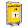 GLR231RM-ES STI Yellow Indoor/Outdoor Low Profile Flush Mount Key-to-Reset Push Button with Running Man Icon Spanish